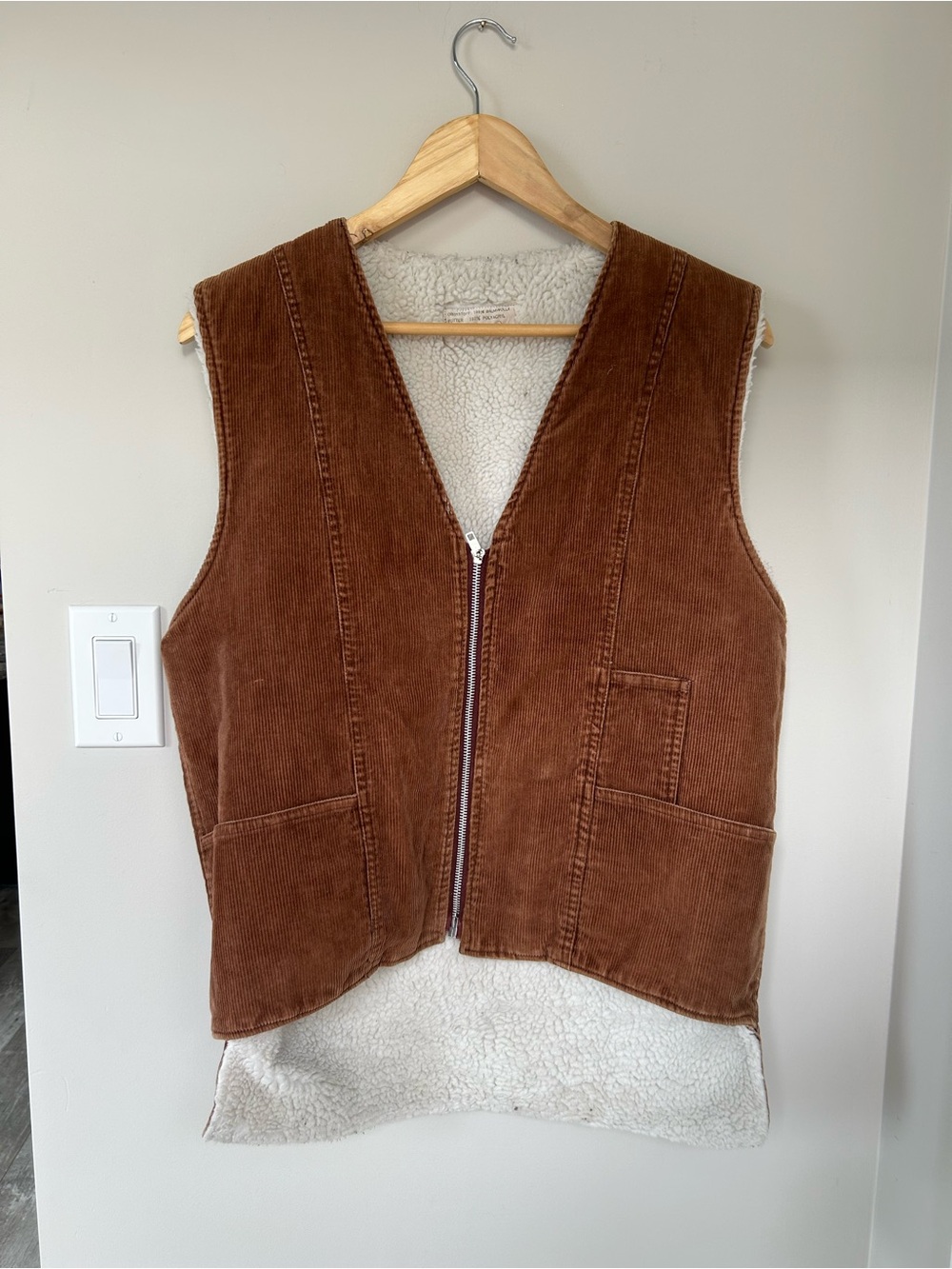 Brown Corduroy Sherpa-Lined Vest Jacket